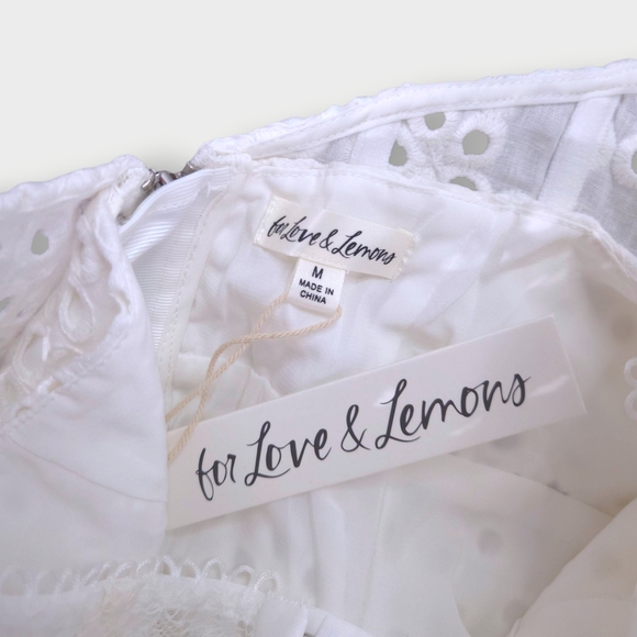 NWT For Love & Lemons Sadie White Lace Eyelet Corset Bustier Ruffle Mini Dress M - Picture 12 of 12